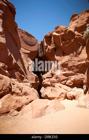 Antelope Canyon is a slot canyon in the American Southwest. It is located on Navajo land east of Page, Arizona. Stock Photo