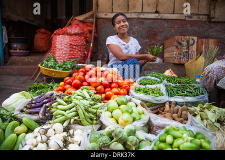 Vegetable market in Yangon, Myanmar Stock Photo