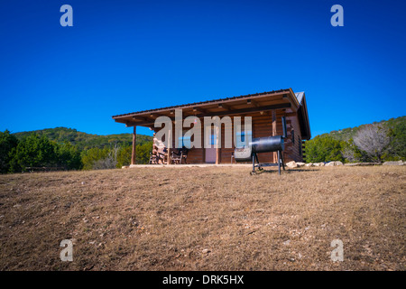 USA, Texas, view to log cabin Stock Photo