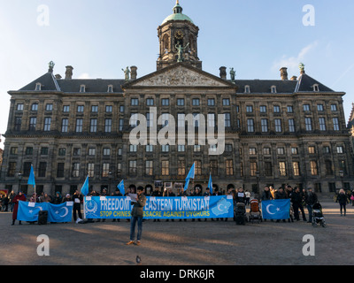 Refugees and immigrants from Eastern Turkistan demonstrate for the case of the Uyghurs in front of the Royal Palace in Amsterdam Stock Photo