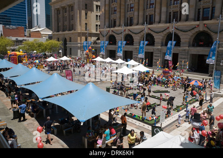 Family fun day around Christmas time in Forrest Place, city centre of Perth, Western Australia. Stock Photo