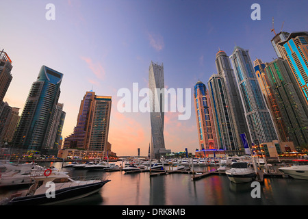 Dubai Marina, the Twisted tower (Cayan tower) in the middle Stock Photo