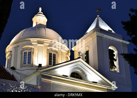 Portugal, Algarve: Nocturnal illuminated top of the mother church Igreja Nossa Senhora dos Martíres in Castro Marim Stock Photo