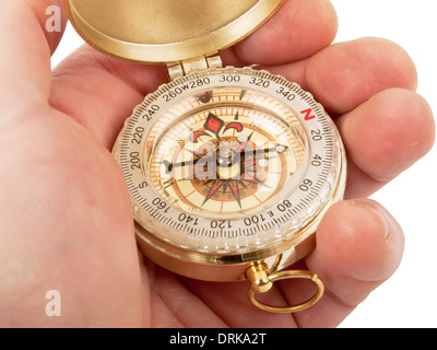 compass in hand, isolated on white, studio shot Stock Photo