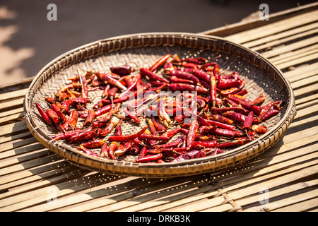 Drying chili, Bagan Myanmar Stock Photo