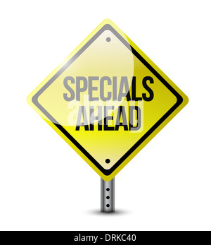 specials ahead road sign illustration design over a white background Stock Photo