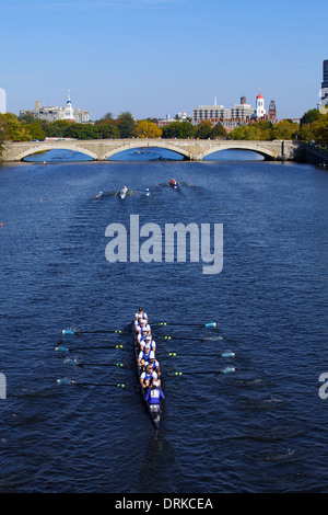 Assorted Athletes Sculling in the Head of the Charles on the Charles River in Boston Massachusetts Stock Photo