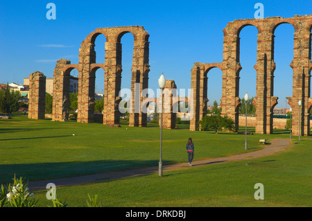 Los Milagros aqueduct, Emerita Augusta, Merida, Silver Route, UNESCO World Heritage site, Via de la Plata, Badajoz province, Stock Photo