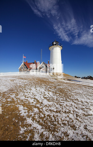 Overlooking Martha's Vineyard and Nonamessett Island, Nobska Light, or Nobsque Light is located in Woods Hole, Massachusetts Stock Photo