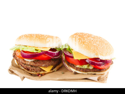 Two Burgers on paper Stock Photo
