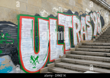 Russian graffiti in Kazan, Tatarstan, Russia, for the 'Ultras', the hooligan element of the Ruben Kazan football team. Stock Photo