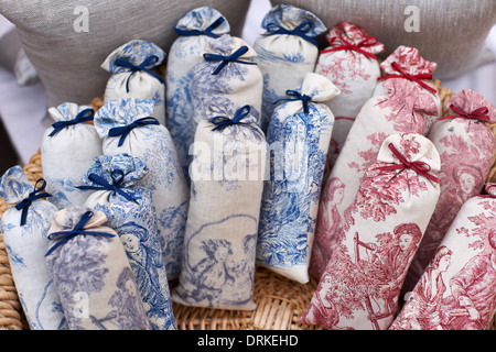 Bags with dried lavender blossoms on the market in Aix en Provence, South France Stock Photo