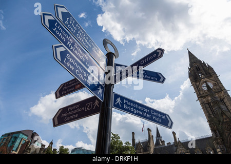 Signposts for Manchester attractions Stock Photo