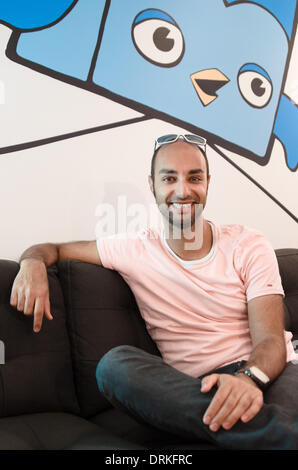Ijad Madisch, co-founder and CEO of ResearchGate, a German social network for scientists. Madisch successfully raised millions of dollars from U.S. investors such as the Bill & Melinda Gates Foundation. Here, Madisch is seen in front of a mural at Researc Stock Photo