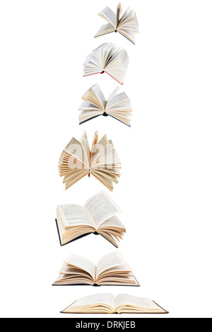 stack of flying books isolated on white background Stock Photo
