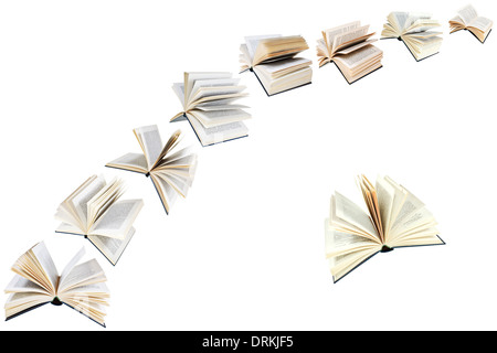 arch of flying books isolated on white background Stock Photo