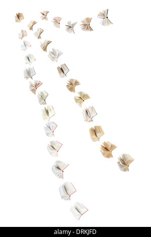 flock of flying books isolated on white background Stock Photo