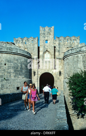 Medieval Amboise Gate or Gate d'Amboise (1512) in Town Walls of Rhodes Old Town Greece Stock Photo