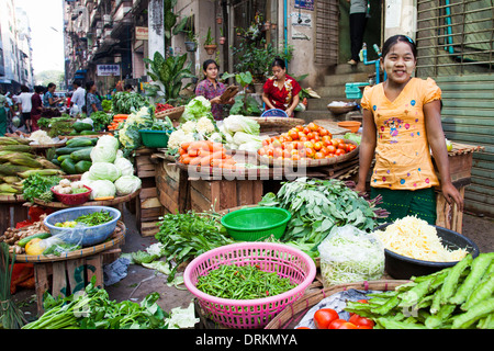 Vegetable market in Yangon, Myanmar Stock Photo