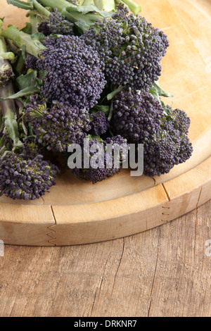 Purple sprouting broccoli a winter vegetable high in nutrients Stock Photo