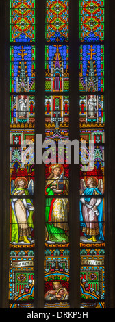 Bratislava - Saint Cecilia on windowpane  in st. Martin cathedral. Stock Photo