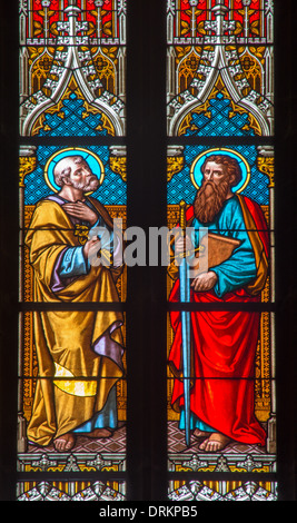 Bratislava -  Apostle Peter and Paul on windowpane from 19. cent. in st. Martin cathedral. Stock Photo