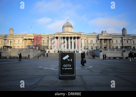 A CCTV information sign outside the National Gallery in Trafalgar Square, London, England, UK. Stock Photo