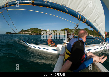 A sailing banca boat, Boracay Island, Philippines, South East Asia Stock Photo