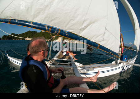 A sailing banca boat, Boracay Island, Philippines, South East Asia Stock Photo