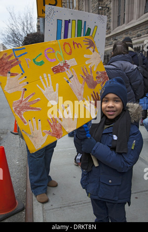 Annual Martin Luther King Day Parade in Harlem with speeches by students from the Manhattan Country School Stock Photo