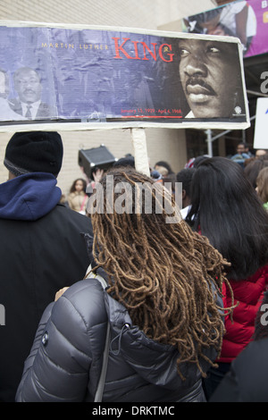 Annual Martin Luther King Day Parade in Harlem with speeches by students from the Manhattan Country School Stock Photo