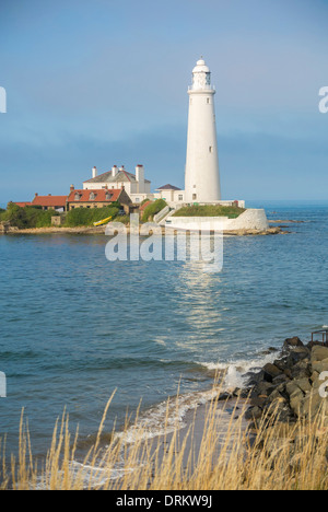 St Mary's Island and lighthouse at hight tide. Whitley Bay, Tyne and Wear Stock Photo