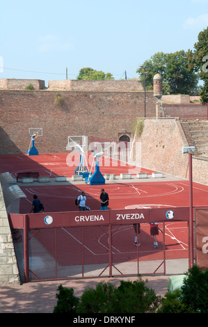 Players walk on Crvena Zvezda basketball court, Kalemegdan, Belgrade Stock Photo