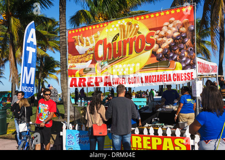 Miami Beach Florida,Ocean Drive,Art Deco Weekend,festival,street fair,food,vendor vendors stall stalls booth market marketplace,buyer buying selling,c Stock Photo