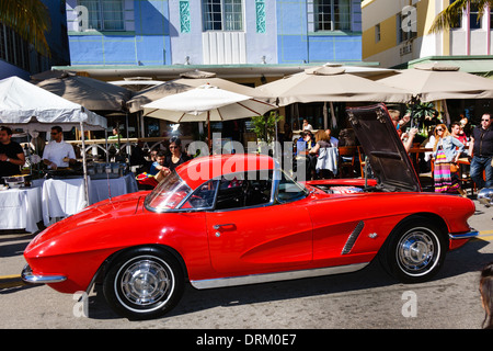 Miami Beach Florida,Ocean Drive,Art Deco Weekend,festival,street fair,antique classic car automobile show,1962 Chevrolet Chevy Corvette,red,FL14012213 Stock Photo