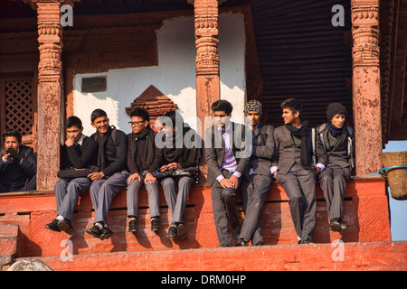 Nepali schoolboys in Durbar Square, Kathmandu, Nepal Stock Photo