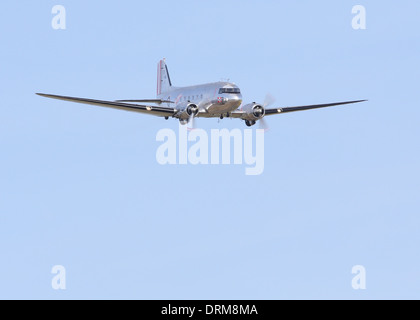 The Douglas DC-3 of Dakota Norway Foundation flying at 'Flying Legends Airshow' in 2013 Stock Photo