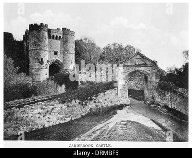 Carisbrook Castle Isle Whight Charles 1st I motte and bailey fort solders riding turret moat gate house Photographed Circa 1910 Stock Photo