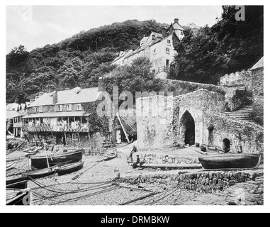 Clovelly is a small village in the Torridge district of Devon, England.  Crazy Kate's cottage Photographed Circa 1910 Stock Photo