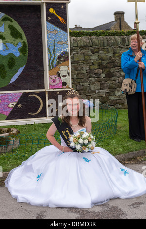 Gala/carnival  beauty queen in  the Derbyshire village of Eyam in the Peak district England Stock Photo