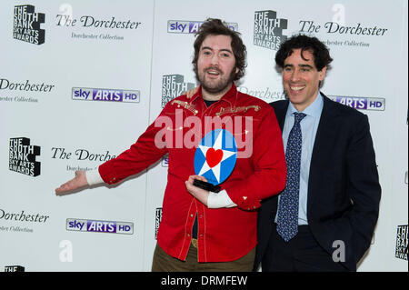 Nick Helm, Stephen Mangan at the South Bank Sky Arts awards at Dorchester Hotel on January 27, 2014 in London, England. Stock Photo