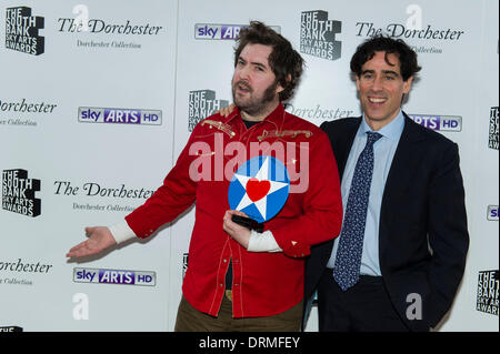 Nick Helm, Stephen Mangan at the South Bank Sky Arts awards at Dorchester Hotel on January 27, 2014 in London, England. Stock Photo