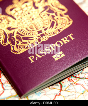 UK (EU) passport with biometric symbol on cover, London Stock Photo