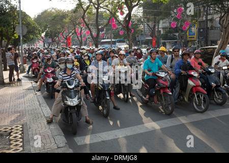 Motorcycle Traffic downtown Saigon Stock Photo