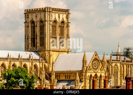 Elevated view of the south and west façades of York Minster. Stock Photo