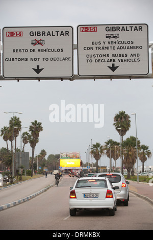 Early morning commuters entering the border from La Linea into Gibraltar, Girbraltar, British Overseas Territory Stock Photo