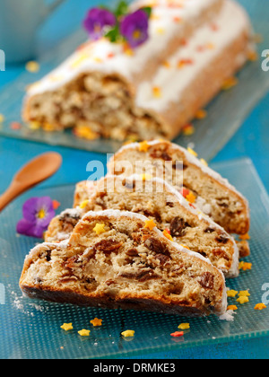 Marzipan cake with raisins (Stollen). Recipe available. Stock Photo