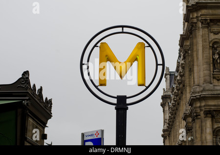 Modern round Metro sign in Paris, France. Stock Photo