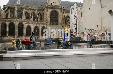 The Stravinsky Fountain or Fontaine des Automates in front of Centre Georges Pompidou. Paris, France. Stock Photo