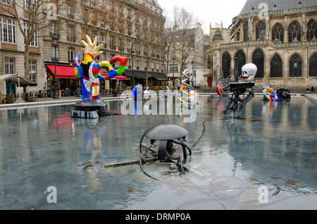 The Stravinsky Fountain or Fontaine des Automates in front of Centre Georges Pompidou. Paris, France. Stock Photo